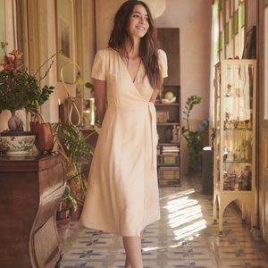 Sezane 100% Silk long wrap dress in Nude  NWT